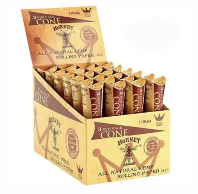 Hornet Pre-Rolled King Size 1 x 3 Natural Rolling Paper Cones 24 Pack Per Box