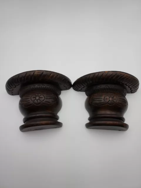 Set Of 2 Hand Carved Floral Wall Display Sconce Shelf solid wood