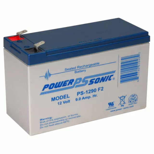 Power-Sonic PS-1290-F2 - 12V 9Ah General Purpose SLA Battery