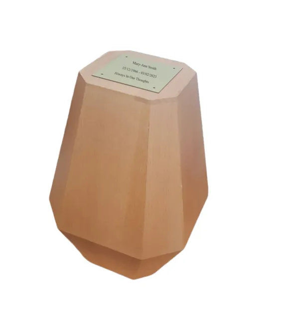 Personalised Engraved Urn Solid Beech Wood With Engraved Plate Cremation Ashes