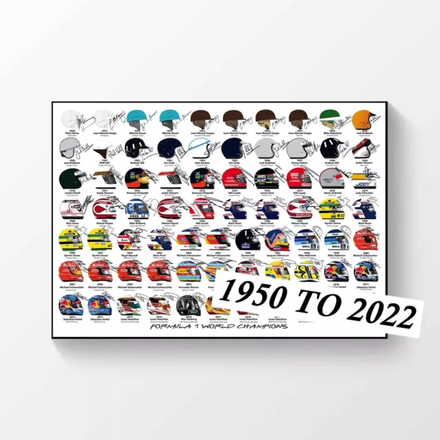 Formula 1 The Helmets of Every Formula One World Champion Poster Signed Print A4