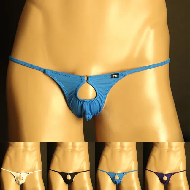 Sexy Men Tear Drop T-back Underwear Mini Skinny Panties Ice Silk G-string  Tangas