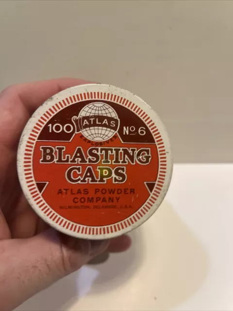 Atlas Powder Co No 6 Blasting Caps Tin 100 Count Tin Sign Empty Can