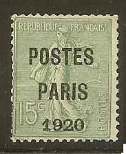 FRANCE PREO 25"SEMEUSE POSTES PARIS 1920" NEUF (x)