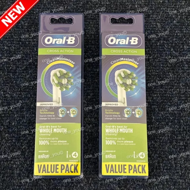 8 x Genuine Oral-B Cross Action Toothbrush Heads With Clean Maximiser Technology