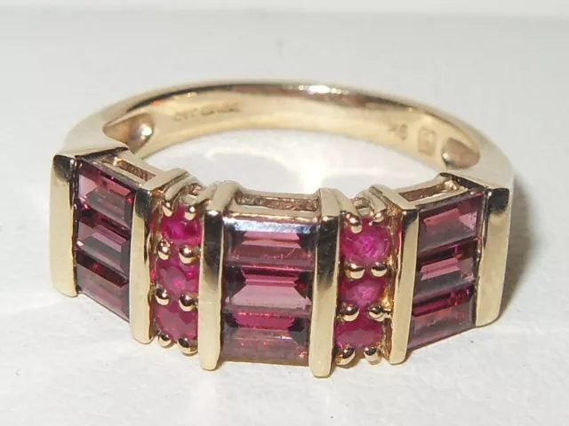 Beautiful QVC 9ct Yellow Gold Baguette & Round Rubellite Cluster Ring