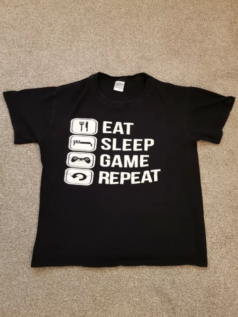 Eat Sleep Game Repeat Mens Black T-shirt M