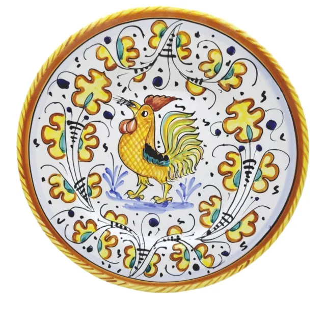 Hand Painted Pottery Casafina Rooster Chicken Plate Italy 11" Diameter