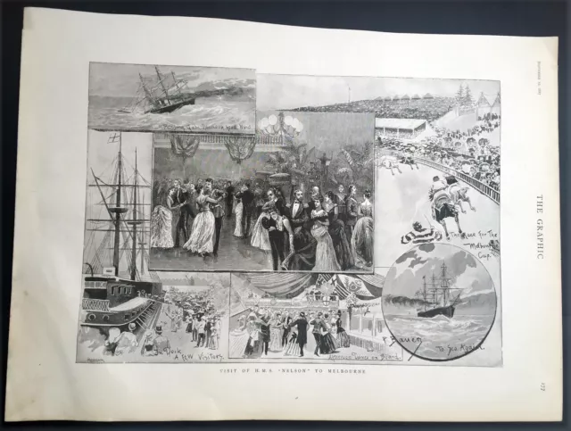 1887 The Graphic Original Antique of Print Various Views of Melbourne Australia