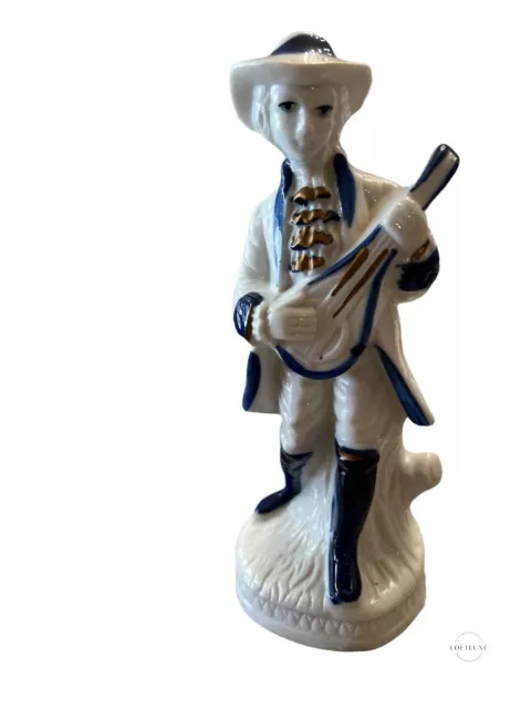Vintage German Blue White Gold Victorian Ceramic Porcelain 7”x3” Figurine