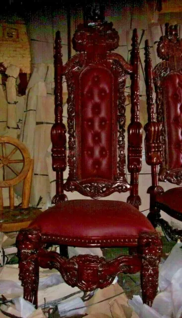 6' Hand Carved Solid Mahogany King Lion Gothic Throne Chair NEW NEVER USED #2