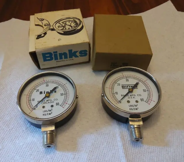2 Binks  Compressed Air Gauges, NOS