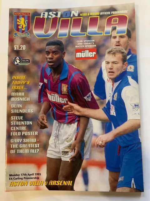 Arsenal vs Aston Villa Premier League Matchday Programme 17/4/1995