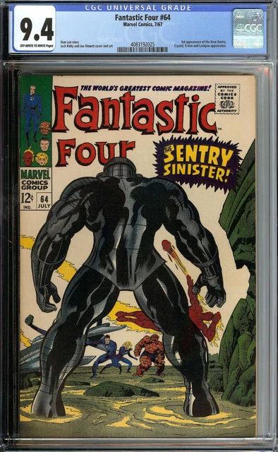 Fantastic Four #64 Cgc 9.4 Ow/Wh Pages // 1St Appearance Kree Sentry 1967