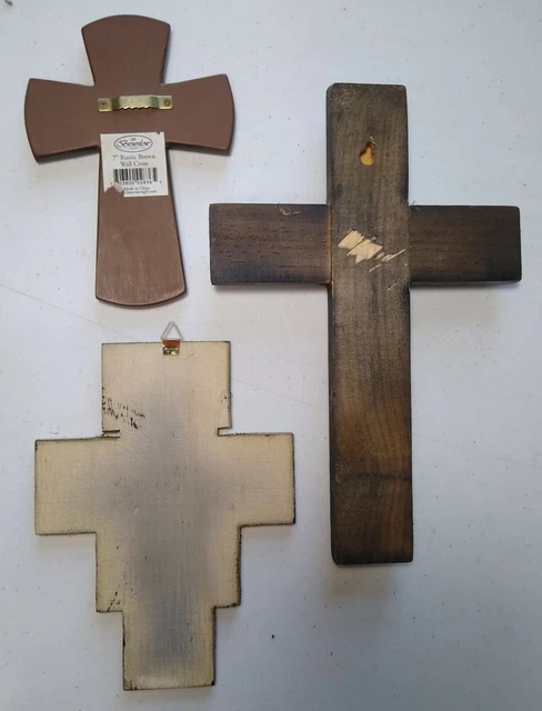 Collection of Crosses Cast Iron/Wood/Metal Wall Hanging Ornate Textured 10 piece 3