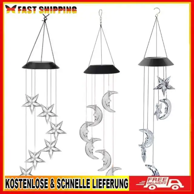 Solar LED Color Changing Wind Chime Lamps Star Moon Pendant Lights Garden Decor
