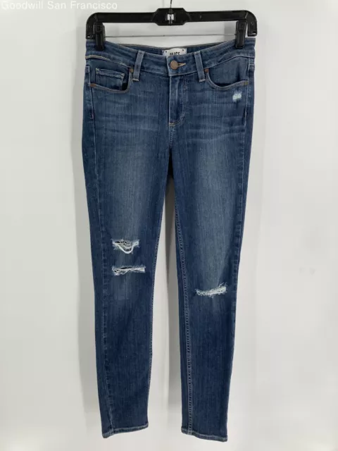 Paige Womens Blue Cotton Blend Mid Rise Verdugo Ankle Skinny Leg Jeans Size 27