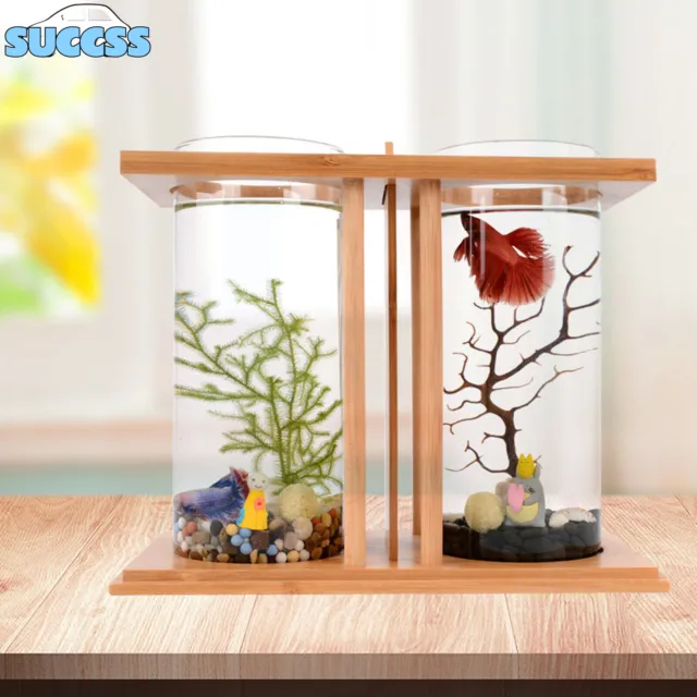 Desktop Dual Glass Fish Tank Home Office Betta Aquarium Set LED Light Ornaments