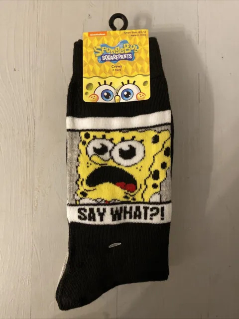Spongebob Square Pants 2Pk Crew Socks Size 61/2 -12 (Brand New)