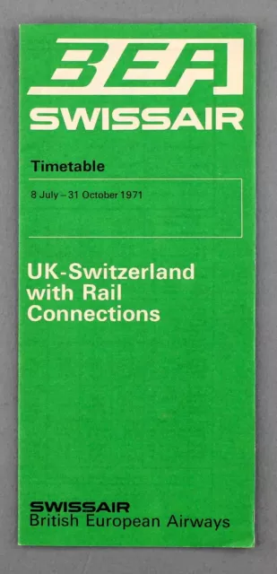 Bea British European Airways & Swissair Airline Timetable Summer 1971
