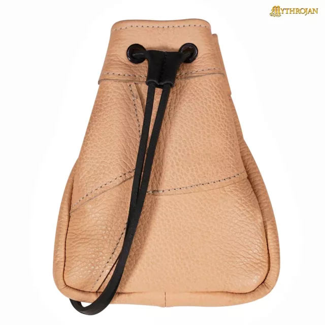 Medieval Pouch Drawstring Full Grain Leather Belt Bag Storage Jewelry Natural