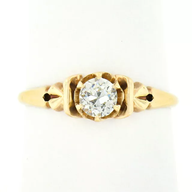 Antique Victorien 14K Rosy or Jaune Européenne Diamant Petite Bague Solitaire