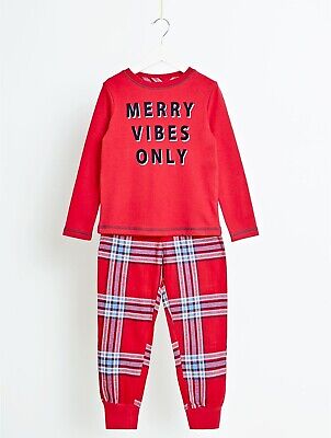 Kids Christmas Pyjamas GEORGE Red Festive Tartan Cotton Cuffed Bottoms Pjs NEW