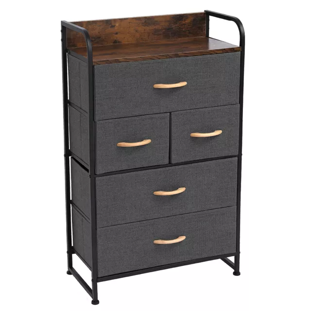 5 Drawer Fabric Chest of Drawers Bedroom Dresser Storage Cabinet Organizer Unit