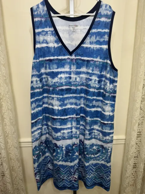 Dreams & Co Blue Tie Dye Night Gown Vneck Pockets 3X