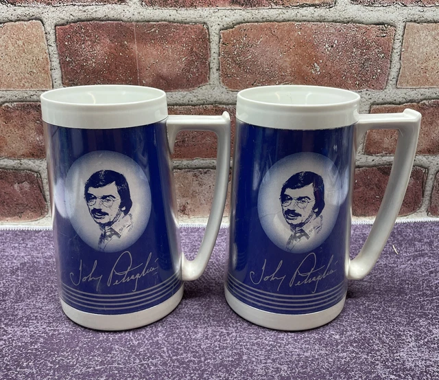 VTG Johnny Petraglia Mugs Brunswick 1983 Thermal Collector Series Made USA, 2pc