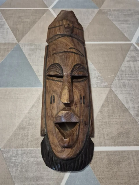 Masque Squelette Art Tribal Indonésien - Sculpture Murale En Bois Sculpté à La Main