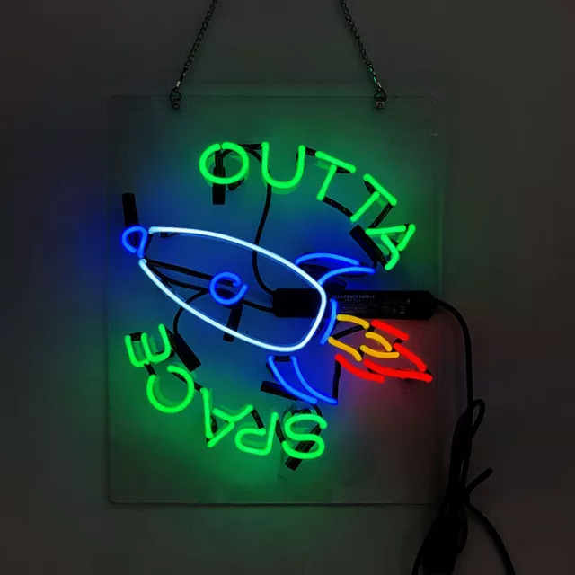 Outta Space Rocket Neon Sign Light Man Cave Wall Hanging Shop Nightlight 17"x14"