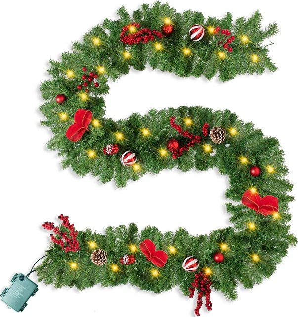 LIGHTED CHRISTMAS GARLAND, Outdoor Christmas Garland with Pine Cones 9