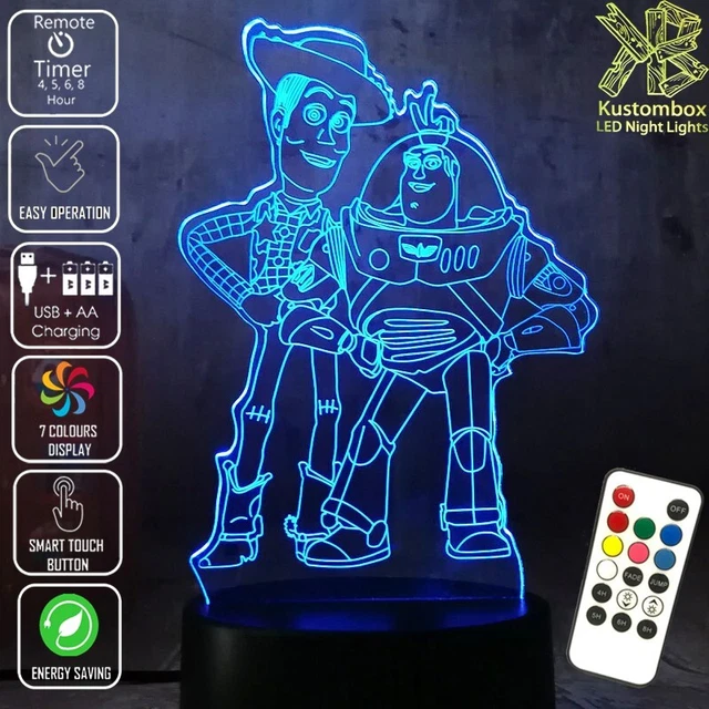 BUZZ AND WOODY Toy Story 3D Led Battery Usb Night Light 7 Colour Remote