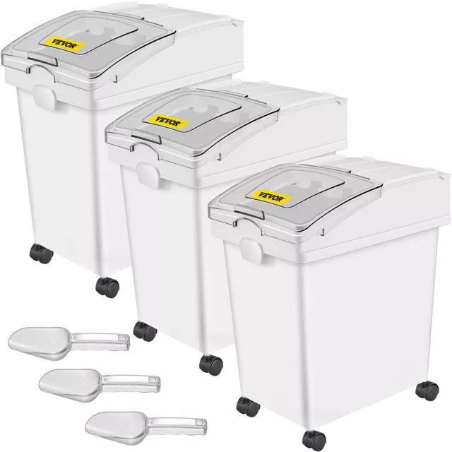 3 Pcs Dry Ingredient 6.6 Gallon Storage Bin Scoop Caster Commercial Restaurant