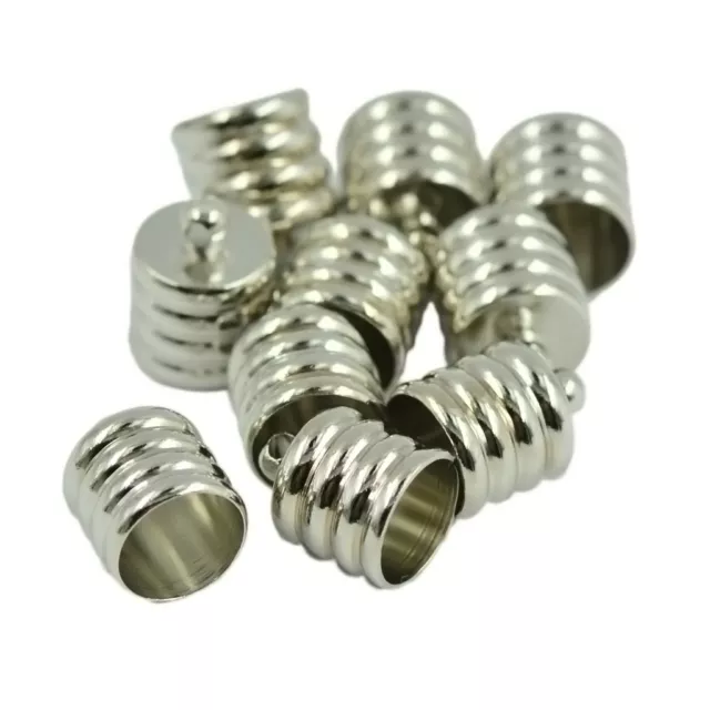 Pack Of 10 x Platinum Plated Silver 8mm 9mm Kumihimo Barrel End Caps Jewelry