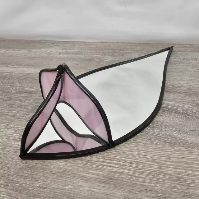 Art Deco Petal Shaped Mirror With Pink Stained Glass Shelf