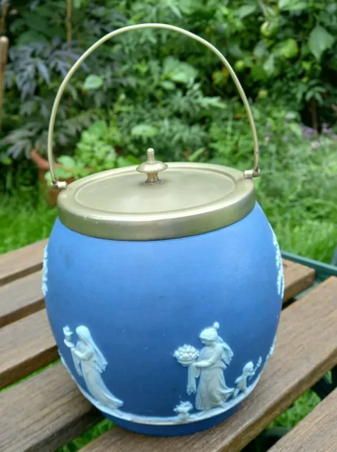 Vintage Wedgwood Jasperware Biscuit Barrel EPNS Lid Cobalt Blue