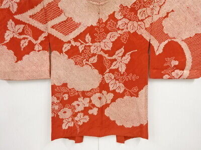 71648# Japanese Kimono / Antique Haori / Shibori / Cloud & Balloon Flower