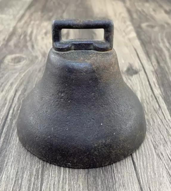 Antique Short Cast Iron Bell 3" with Original Clapper Primitive Cow Bell