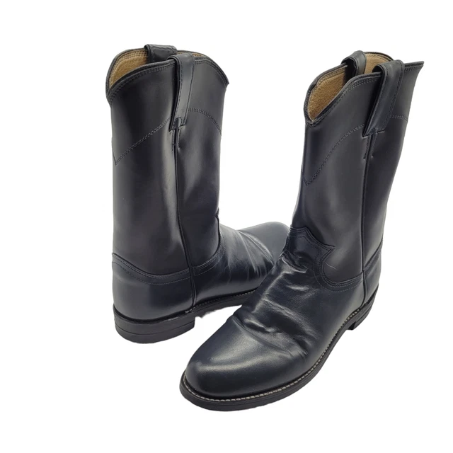 Justin Diamond J womens black Leather Roper Cowboy Boots Lady sz 6 B western