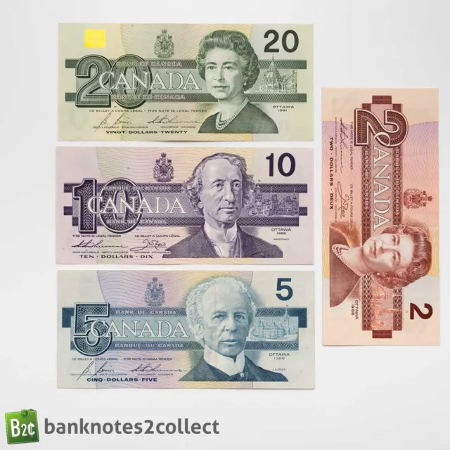 CANADA: Set of 4 Canadian Dollar Banknotes.