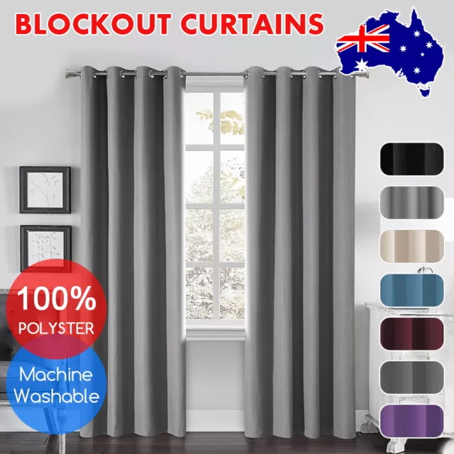 2X Blockout Curtains Blackout Window Curtain Draperies Pair Eyelet for Bedroom