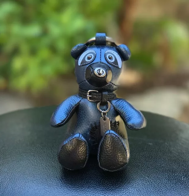 COACH F56743 LEATHER Teddy Bear Bag Charm Key Ring Metallic Blue NWT $98.00  - PicClick