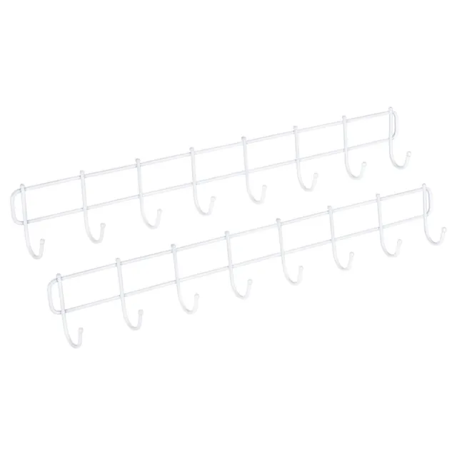 Wall Hook Rack No Drilling Wall Mounted with 8 Hooks Hanger White 2Pcs