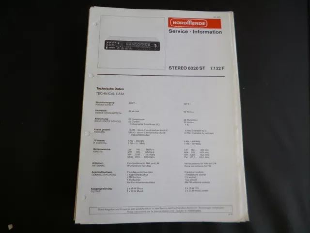 Original Service Manual  Nordmende STEREO 6020 ST
