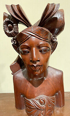 Vintage Hand Carved Wooden Woman Sculpture African Art Head Statue Figure