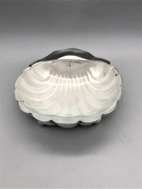 EDWARDIAN STERLING SILVER SHELL DISH w/ GLASS LINER, ATKIN BROS, SHEFFIELD, 1902