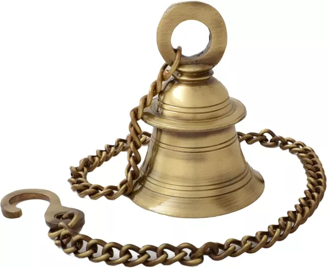 Brass Hanging Bell with Chain Handcrafted Bell for Temple Home Porch  Balcony