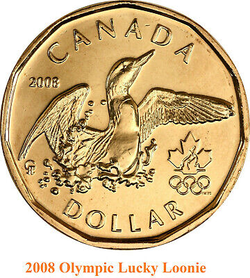 Set of Two Canadian Olympic Lucky Loonie Coins (2008 & 2010) (UNC.)
